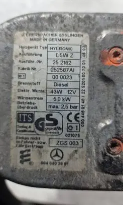 Mercedes-Benz Sprinter W901 W902 W903 W904 Auxiliary pre-heater (Webasto) 0048302661 252162 252587A1