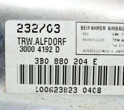 Volkswagen PASSAT B5 Passenger airbag 3B0880204E