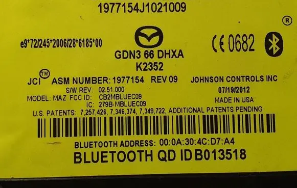 Mazda 6 Bluetooth control unit module B013518 1977154J1021009