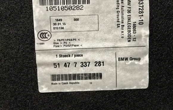 BMW 4 F36 Gran coupe Trunk/boot floor carpet liner 7337281 51477337281 7248530