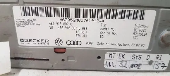 Audi A6 S6 C6 4F CD/DVD changer 4E0919887C 4E0910887L069 57619124