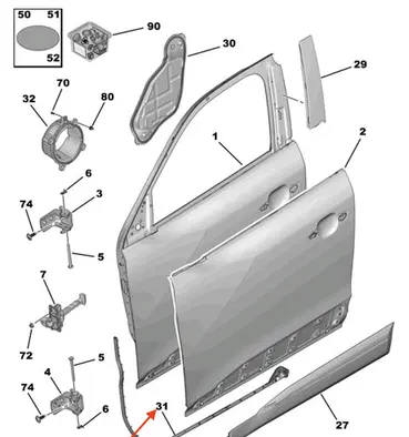 Peugeot 2008 II Rubber seal front door (on door) 9825358280