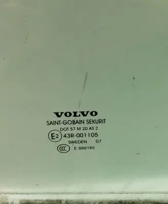 Volvo V70 Rear door window glass 43R001105 DOT57M20AS2 E000186