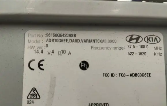 KIA Picanto Radio/CD/DVD/GPS head unit 96160g6420asb