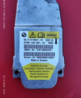 BMW 5 E60 E61 Airbag control unit/module 9118931 220439134 31911893101D