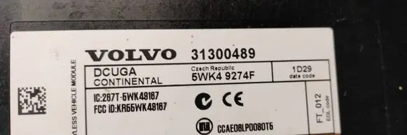 Volvo C70 Keyless (KESSY) go control unit/module 31300489 5WK49274F