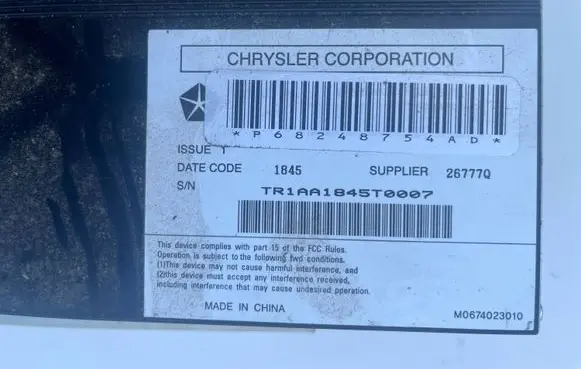 Jeep Grand Cherokee Sound amplifier M0674023010 68248754AD TR1AA1845T0007