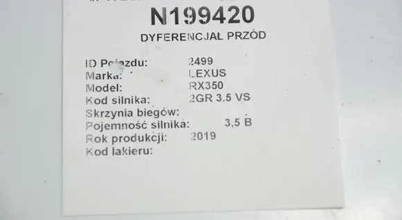 Lexus RX 330 - 350 - 400H Front differential 3,5 B