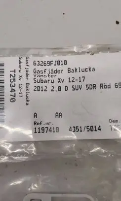 Subaru XV I Tailgate/trunk strut/damper 63269FJ010