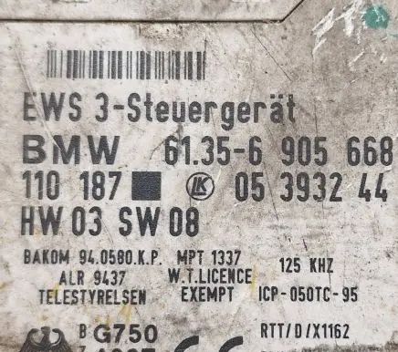 BMW 5 E39 Immobilizer control unit/module 61356905668 05393244 110187
