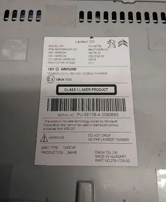 Peugeot 508 CD/DVD changer 9807729080