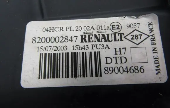 Renault Laguna II Headlight/headlamp 8200002847