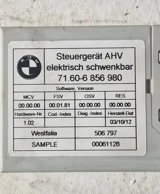 BMW 3 F30 F35 F31 Tow bar trailer control unit/module 71606856980