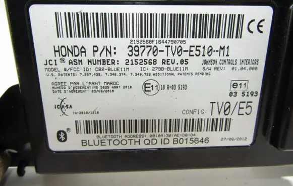 Honda Civic IX Bluetooth control unit module 39770TV0E510M1