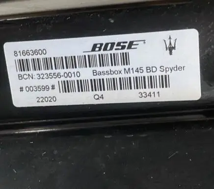 Maserati GranCabrio M145 Subwoofer speaker 81663600 3235560010 003599