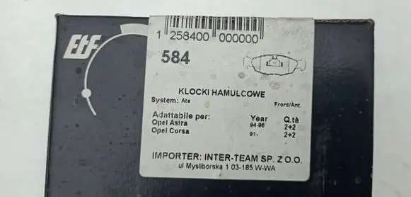 Opel Astra F Brake pads (front) 93192639