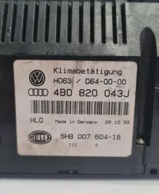 Audi A6 S6 C5 4B Climate control unit 4B0820043J 5HB00760418 D640000