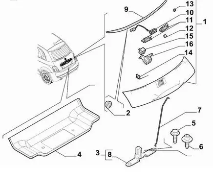 Fiat 500E Tailgate/trunk/boot lock/latch/bracket 51976520 682471110AA