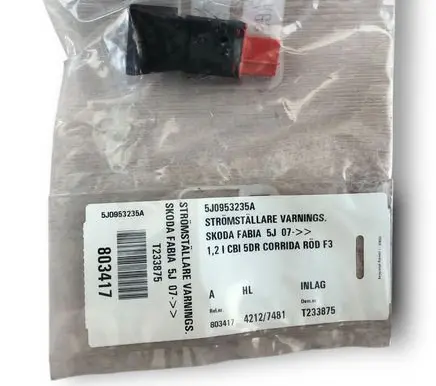 Skoda Fabia Mk2 (5J) Hazard light switch 5J0953235A