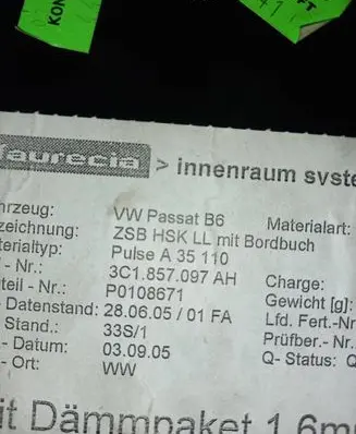 Volkswagen PASSAT B6 Glove box 3C1857097AP