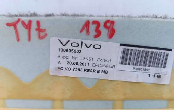 Volvo S60 Rear floor carpet liner 100605003 P39801551