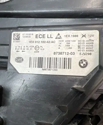 BMW 3 F30 F35 F31 Headlight/headlamp 8738712 A8873871203 1EX01310242AC