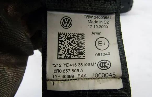 Volkswagen Polo V 6R Rear seatbelt 6R0857806A