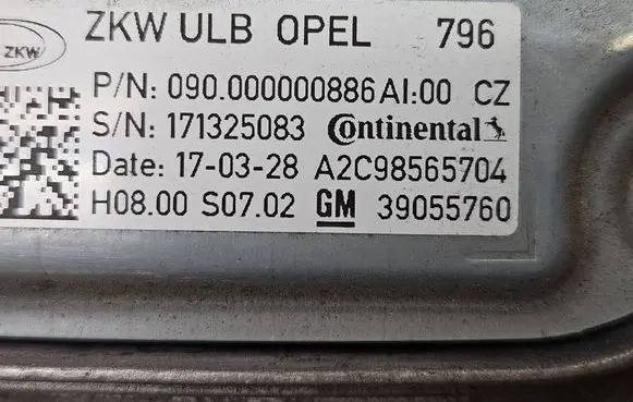 Opel Astra K LED ballast control module 39055760