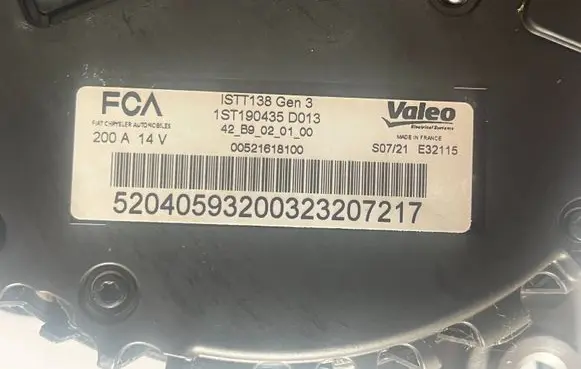Jeep Renegade Generator/alternator 00521618100 1ST190435D