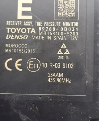 Toyota Yaris Tire pressure control unit 897600D031
