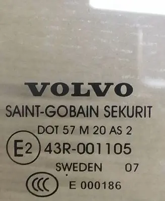 Volvo V70 Rear door window glass DOT57M20AS2 43R001105