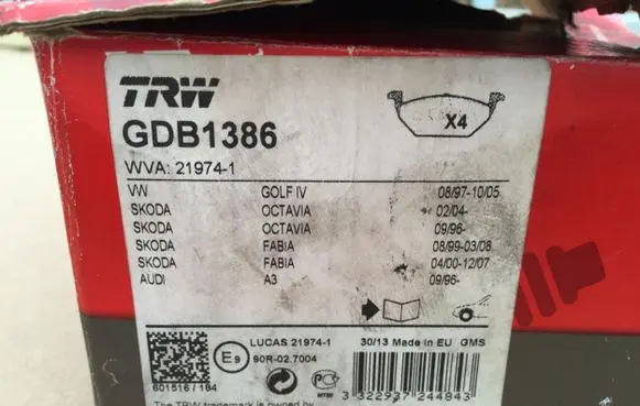 Audi A3 S3 8L Brake pads (rear) GDB1386