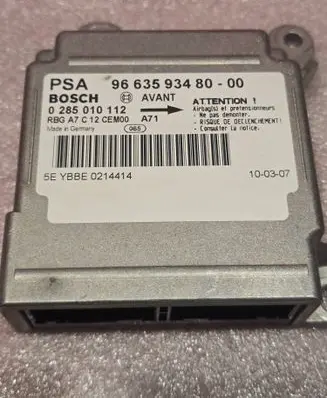 Peugeot 207 Airbag control unit/module 9663593480 0285010112 YBBE0214414