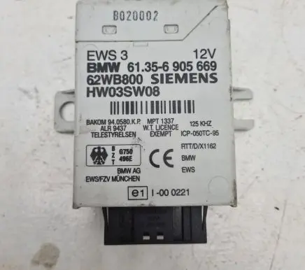 BMW 3 E46 Immobilizer control unit/module 61356905669 62WB800 HW03SW08