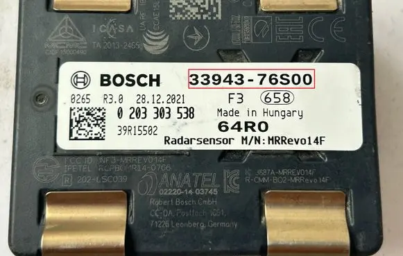 Suzuki Vitara (LY) Distronic sensor radar 3394376S00 3945533
