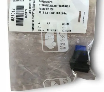 Peugeot 208 Hazard light switch 96750916ZD