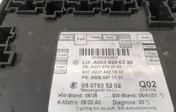 Mercedes-Benz S W221 Seat control module A0038206326