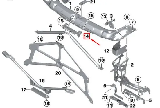 BMW 3 F30 F35 F31 Radiator support slam panel bracket 7385734 17023811
