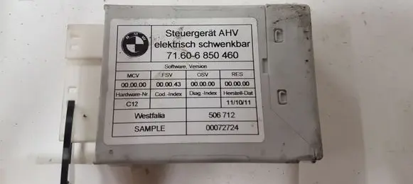 BMW 5 F10 F11 Tow bar trailer control unit/module 71606850460 00072724