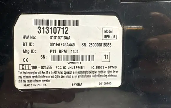 Volvo V70 Bluetooth control unit module 31310712 31310713AA 001EAE49A449