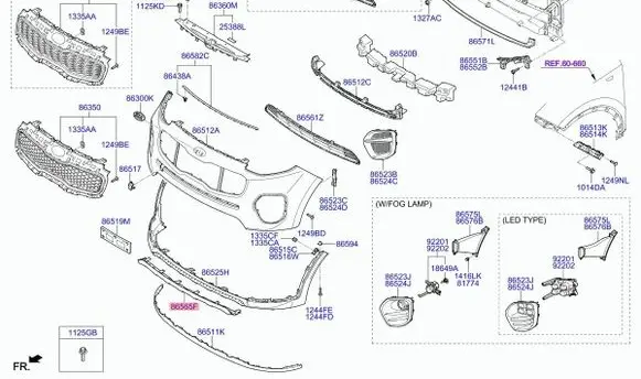 KIA Sportage Front bumper splitter molding 86565-F1050