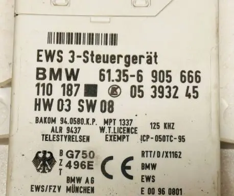BMW 3 E46 Immobilizer control unit/module 61356905666 05393245 110187
