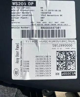 Mercedes-Benz C W205 Sliding door card 0000447381 A2055409167