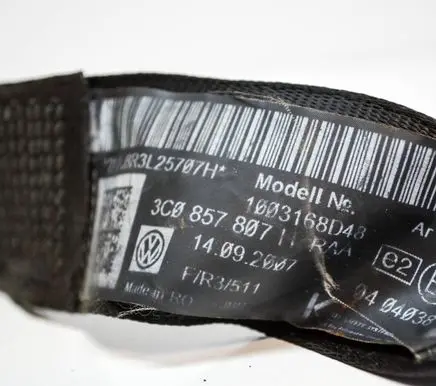 Volkswagen PASSAT B7 USA Middle seatbelt (rear) 3C0857807H