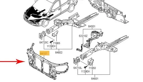 Hyundai i30 Radiator support slam panel 641012L000
