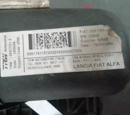 Fiat Bravo Passenger airbag 005175118 0039011687111 00846