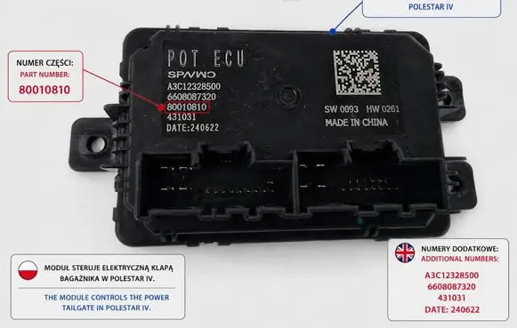 Polestar 4 Tailgate/trunk control unit/module 80010810 431031