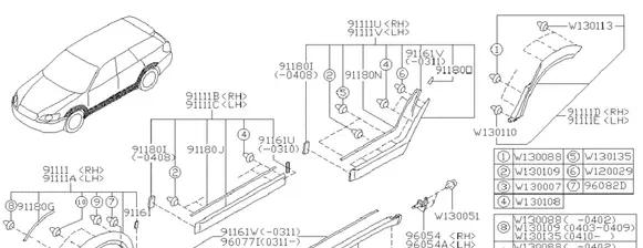Subaru Legacy Fender trim (molding) 91112AG000NN