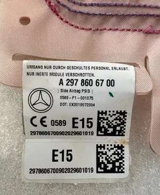 Mercedes-Benz EQS V297 Seat airbag A2978606700 0589P1001075 EX2019072304