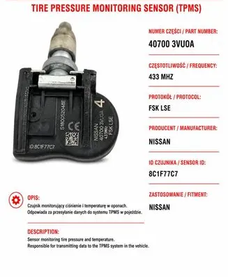 Nissan X-Trail T32 Tire pressure sensor 407003VU0A 8C1F77C7